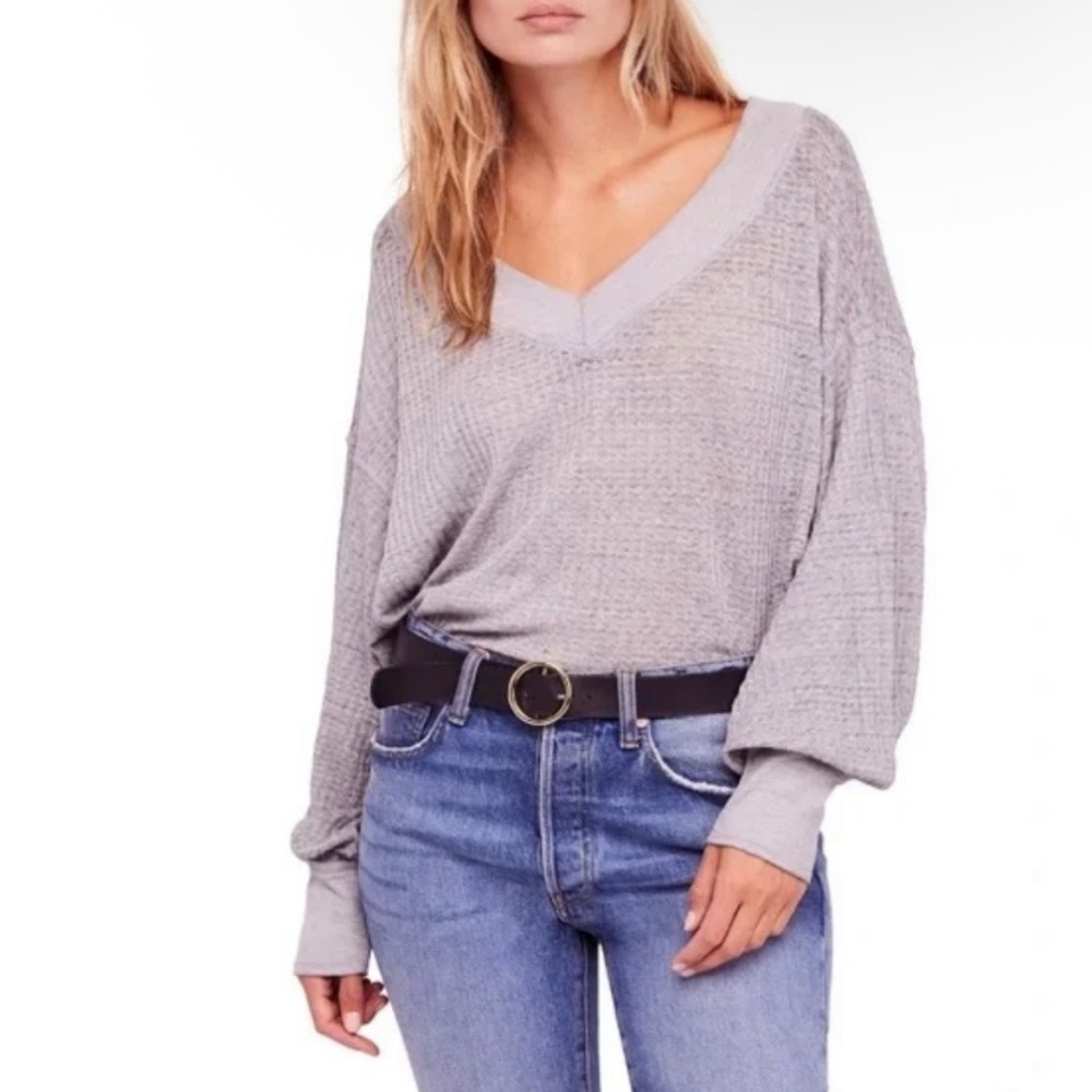 Free‎ People We The Free South Side Thermal Top Small Lavender V-Neck Oversized